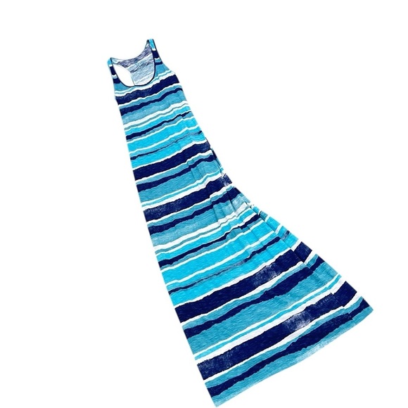 Life is good casual striped blues sleeveless slip on maxi dress size medium - Picture 7 of 9